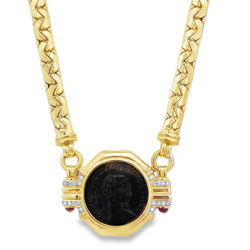 statement necklace for women -Ancient Roman Coin Necklace in 18k Yellow Gold