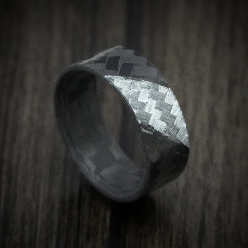 gothic style ring for men -Angled Carbon Fiber Ring with Silver Texalium Slash Inlay