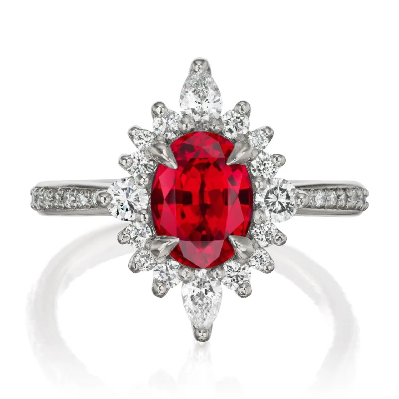 antique style ring for women -・ANIKA・Oval Ruby Center, Diamond Halo (2.23ctw+)