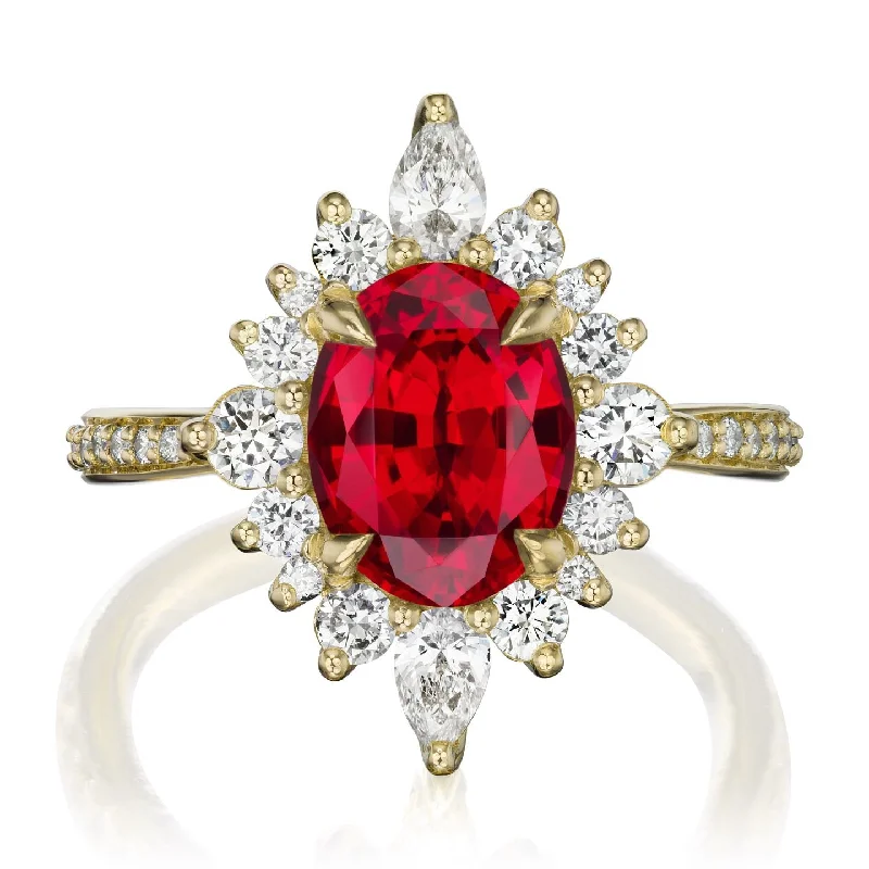 cushion cut engagement ring -・ANIKA・Oval Ruby Center, Diamond Halo (3.35ctw+)