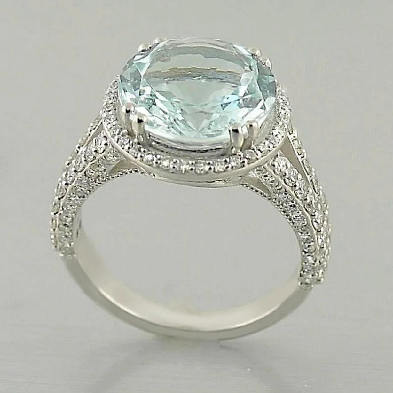 infinity ring for couples -Aquamarine and Diamond Ring 18K White Gold