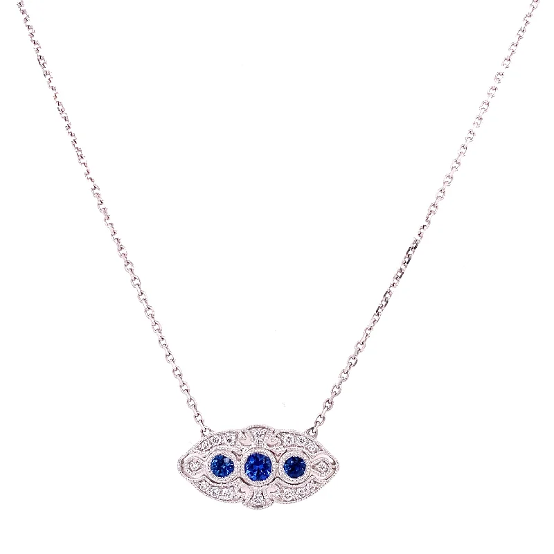 luxury diamond necklace for special occasions -Art Deco Inspired Sapphire and Diamond Necklace in White Gold