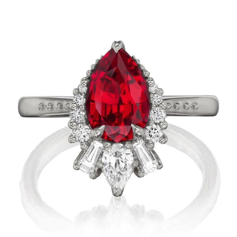 open band ring for women -・ARTEMIS・Pear Ruby Center, Diamond Accents (2.21ctw+)