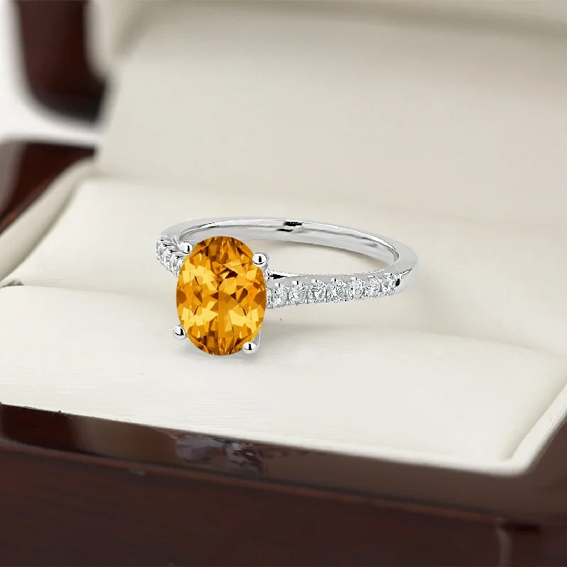 sapphire wedding band for women -Auriya 1 1/2ct Fancy Oval Citrine and Diamond Engagement Ring 1/4ctw 14k Gold