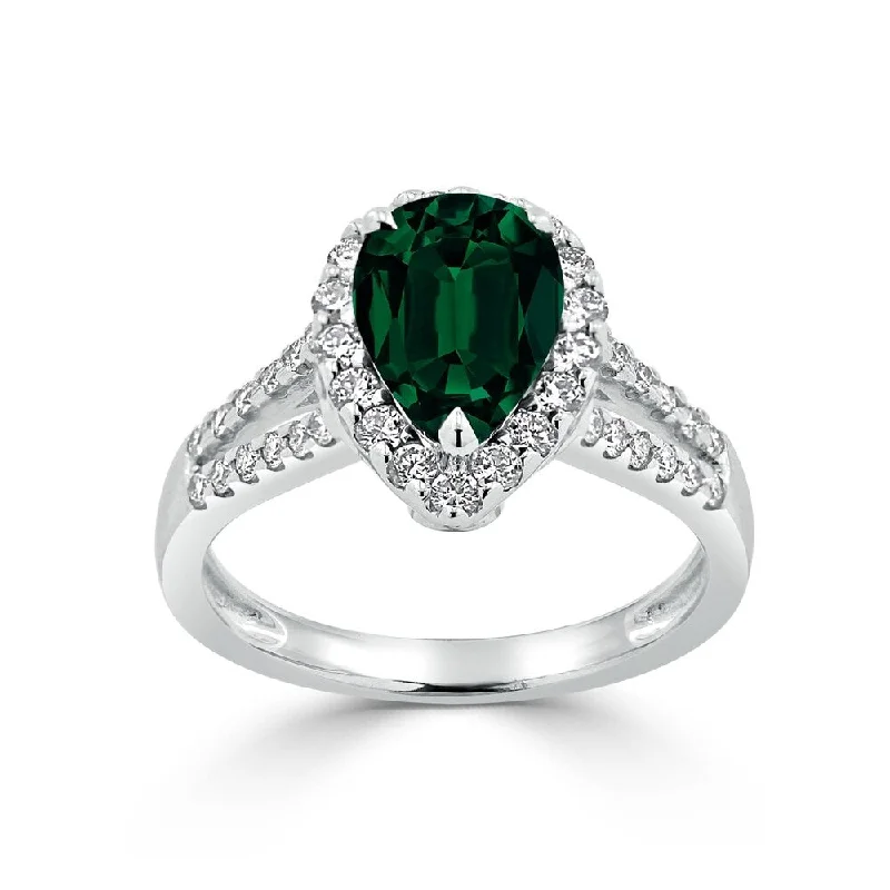 black gold ring for women -Auriya 1 3/4ct Pear Shape Green Emerald and Halo Diamond Ring 1/2ctw 18K Gold