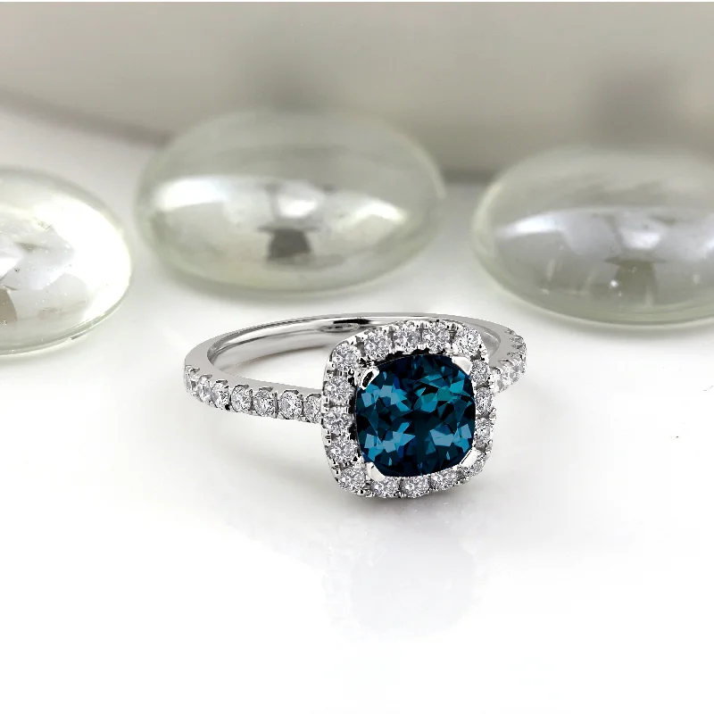 vintage diamond ring for women -Auriya 1 3/8ct Cushion-cut London Blue Topaz and Halo Diamond Engagement Ring 1/2cttw 14k Gold