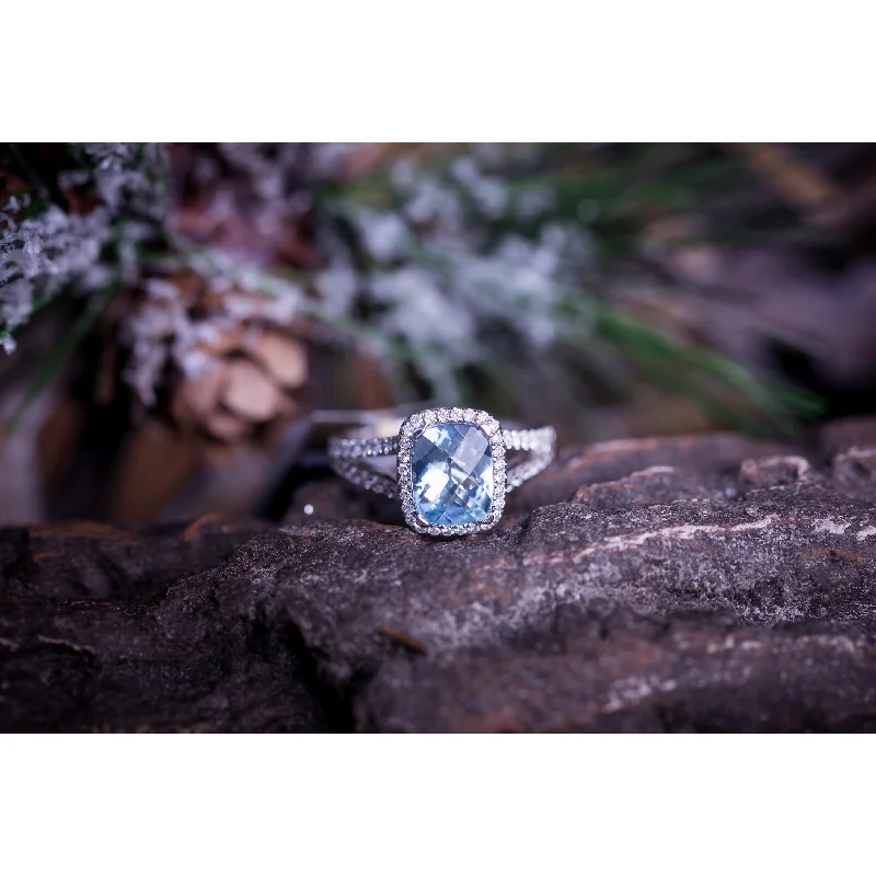 infinity ring for couples -Auriya 1 5/8ct Cushion-cut Sky Blue Topaz and Halo Diamond Engagement Ring 3/8cttw 14K Gold