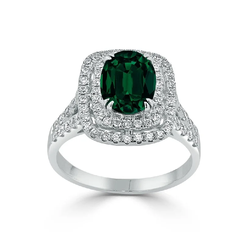 butterfly ring for women -Auriya 1 5/8ct Emerald Oval-cut and Halo Diamond Engagement Ring 5/8ctw 18k Gold