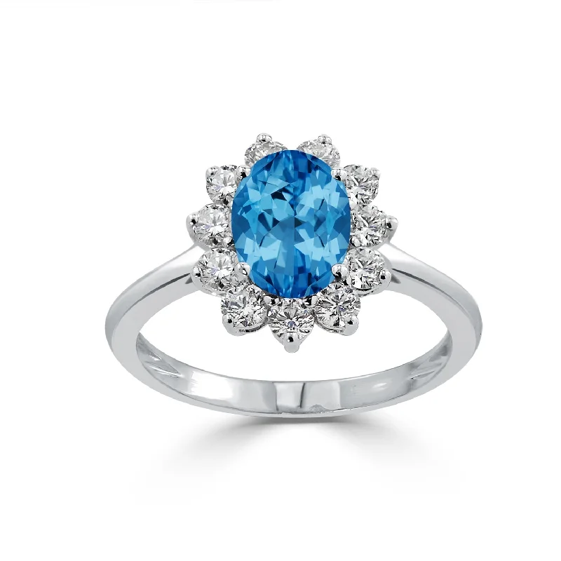 custom birthstone ring for moms -Auriya 1 5/8ct Oval-cut Blue Topaz and Halo Diamond Ring 5/8cttw 18K Gold