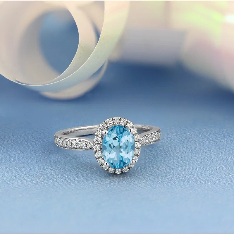 matching promise rings for couples -Auriya 1 9/10ct Fancy Oval Sky Blue Topaz Halo Diamond Engagement Ring 1/4ctw 14k Gold