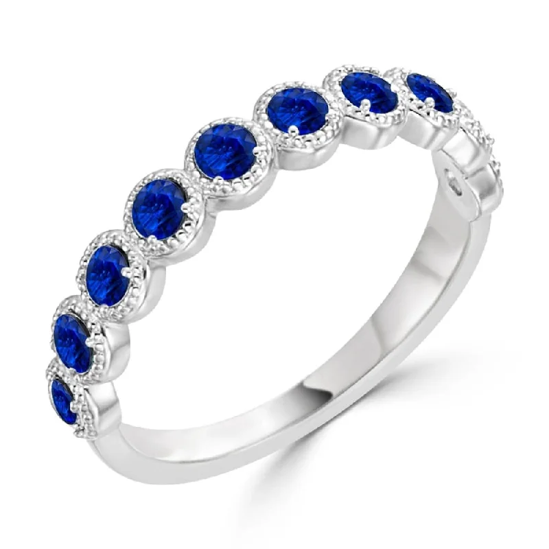 custom birthstone ring for moms -Auriya 10k Gold Petite Stackable Blue Sapphire Anniversary Wedding Band 1/3ct