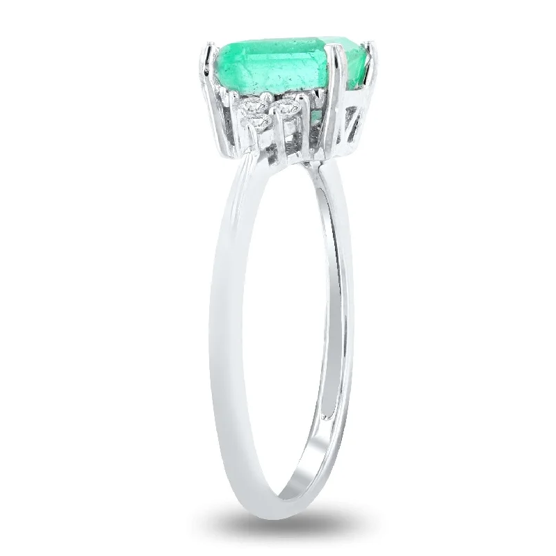 men’s leather ring -Auriya 14k White Gold 1 3/8ct Emerald and 1/10ct TDW Diamond Ring