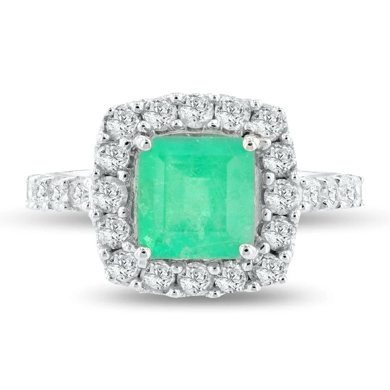 dainty gold ring for women -Auriya 14k White Gold 1 5/8ct Emerald and 1ct TDW Diamond Ring