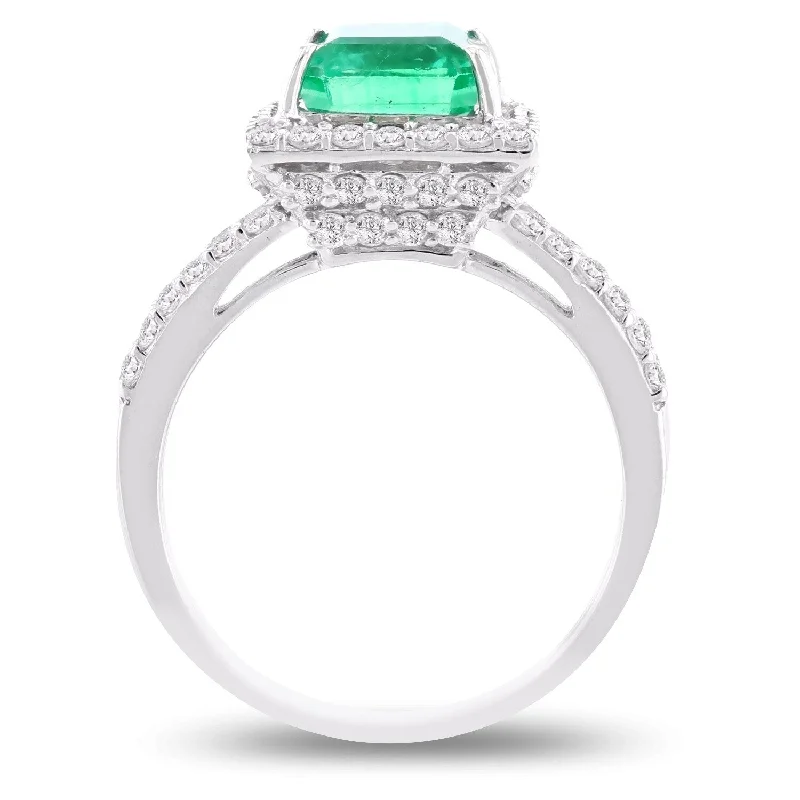 men’s signet ring with engraving -Auriya 14k White Gold 2 1/4ct Emerald and 1ct TDW Diamond Ring