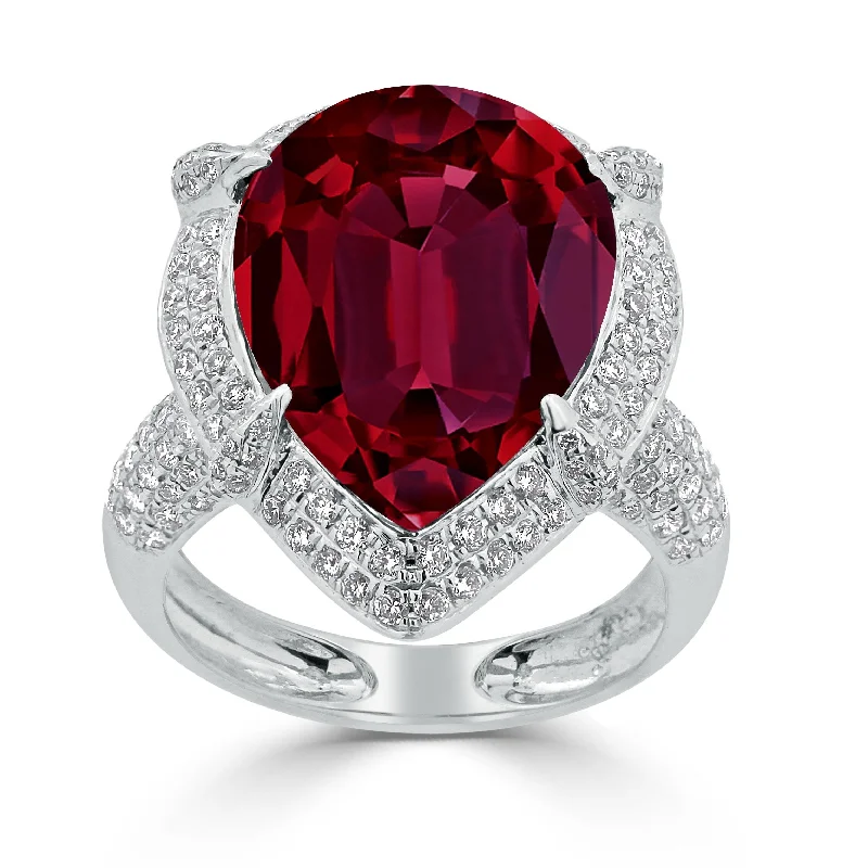 diamond eternity ring for women -Auriya 15ct Pear-cut Red Ruby and Halo Diamond Ring 1cttw 18K Gold