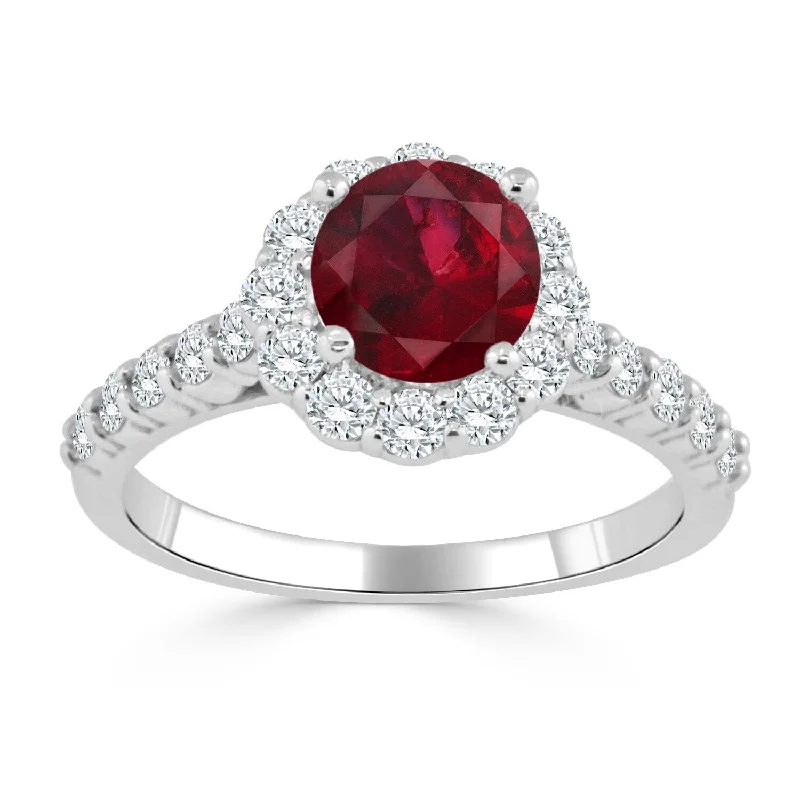 dainty gold ring for women -Auriya 1ct Red Ruby 5/8ctw Halo Diamond Engagement Ring 14K Gold