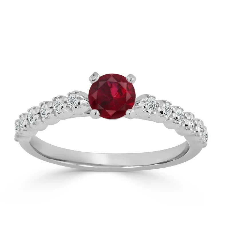 antique style ring for women -Auriya 2/5ct Ruby and 1/5ct Round Diamond Engagement Ring 14K Gold