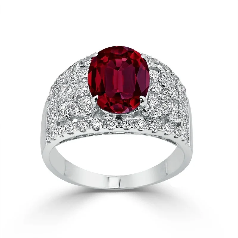 unique engagement ring for women -Auriya 2 7/8ct Oval Red Ruby and Diamond Ring 1 1/3ctw 18K Gold