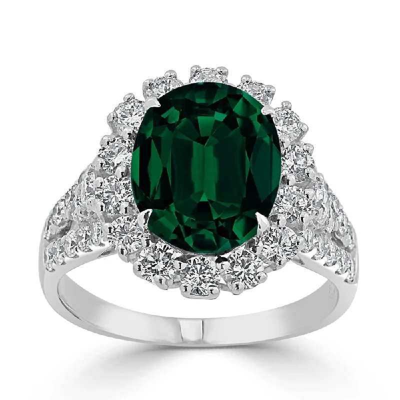 vintage-inspired ring for women -Auriya 2 9/10ct Oval-cut Emerald and Halo Diamond Ring 7/8ctw 18K Gold