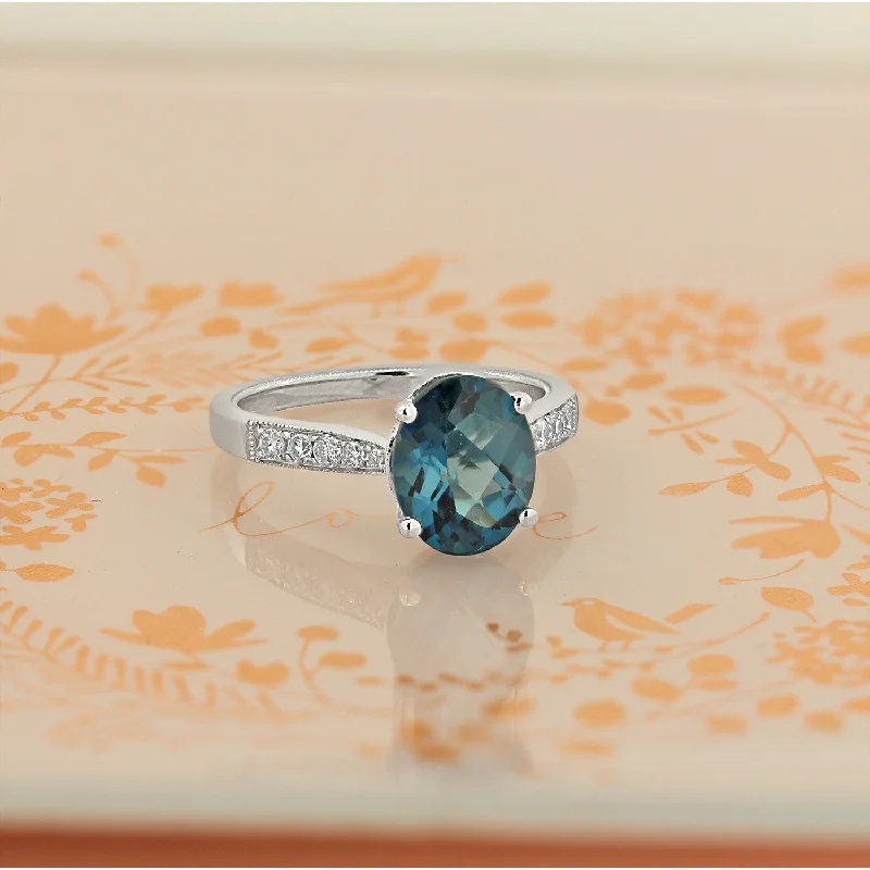 mother-daughter matching rings -Auriya 3 1/3ct Fancy Oval London Blue Topaz and Diamond Engagement Ring 1/4ctw 14k Gold