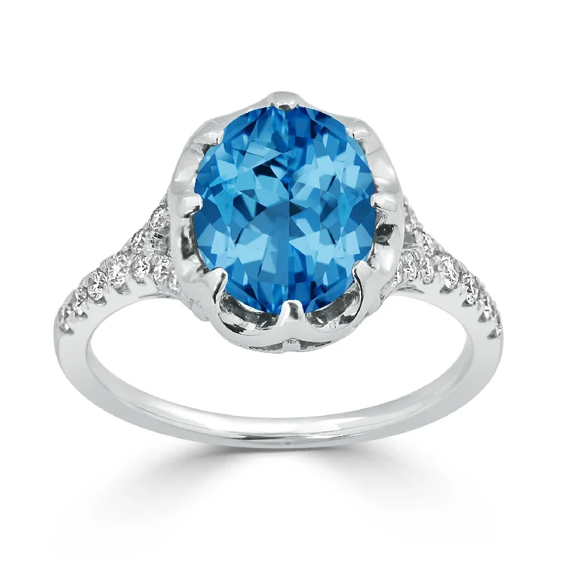 white gold wedding band for men -Auriya 3 1/5ct Oval Blue Topaz and Diamond Ring 3/4ctw 18K Gold