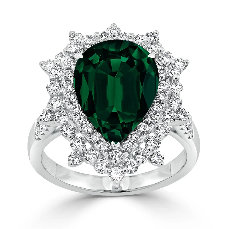 platinum wedding band for men -Auriya 4 1/5ct Pear-cut Green Emerald and Halo Diamond Ring 1 1/4ctw 18K Gold