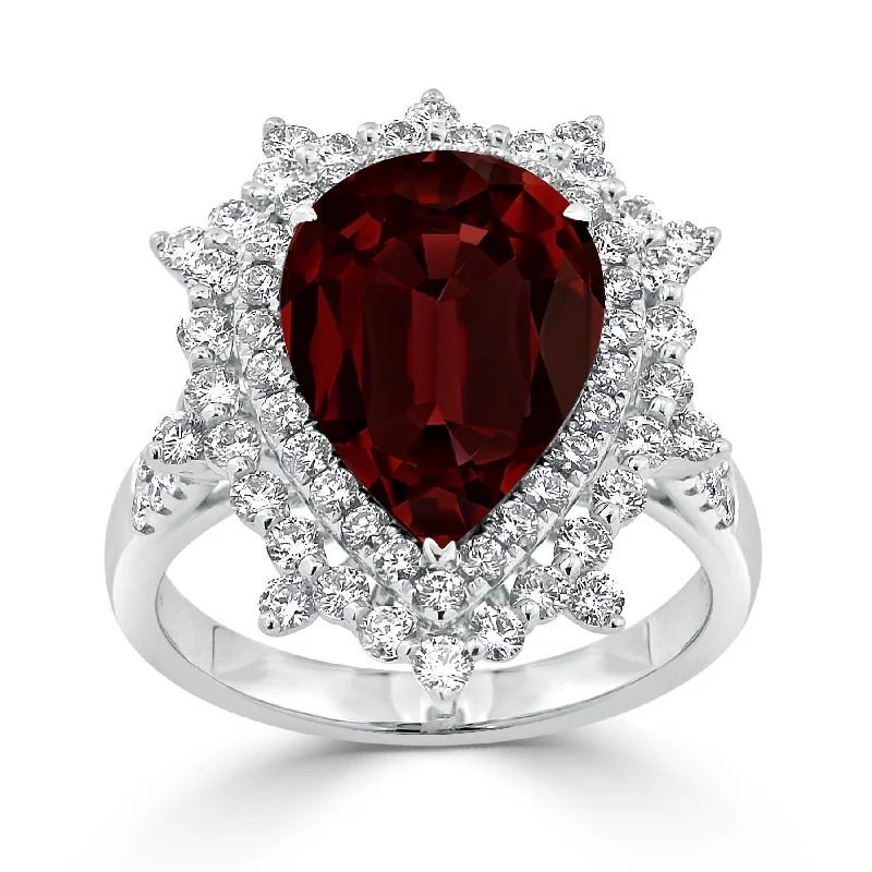 vintage engagement ring for women -Auriya 5 7/8ct Pear-cut Red Garnet and Halo Diamond Ring 1 1/4ctw 18K Gold