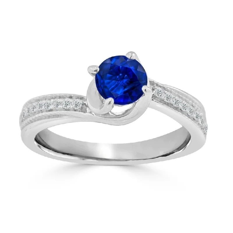 wedding ring set for couples -Auriya 5/8ct Blue Sapphire and 1/5 TDW Diamond Engagement Ring 14K Gold