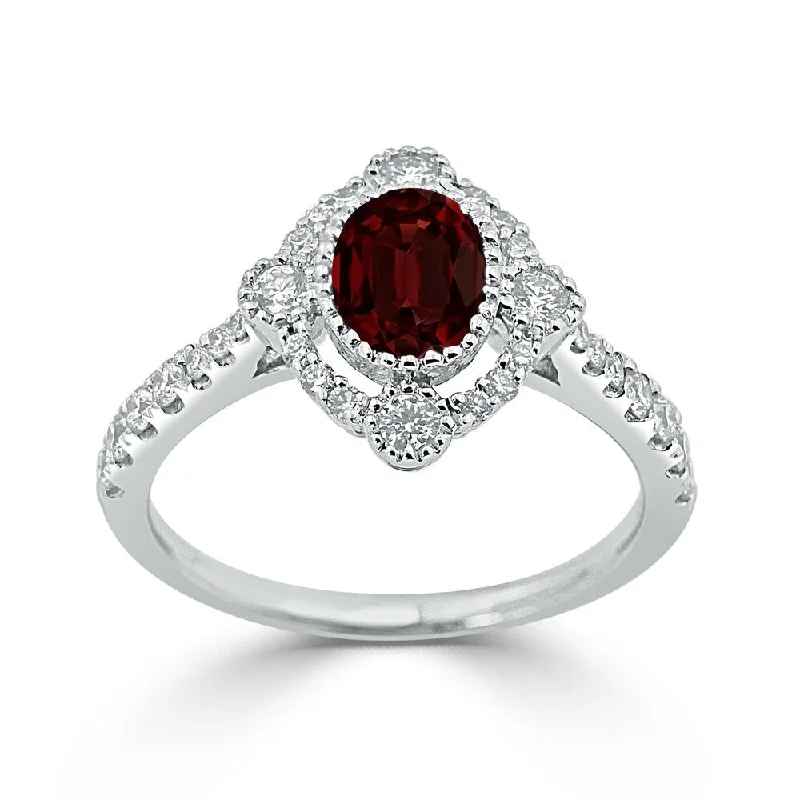 crystal ring for women -Auriya 7/8ct Oval-cut Red Garnet and Halo Diamond Engagement Ring 1/2ctw 18K Gold