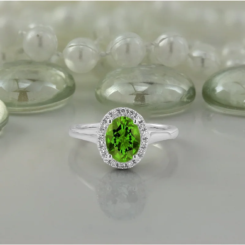 custom engraved ring for couples -Auriya Classic 1ct Oval Peridot and Halo Diamond Engagement Ring 1/8cttw 14k Gold