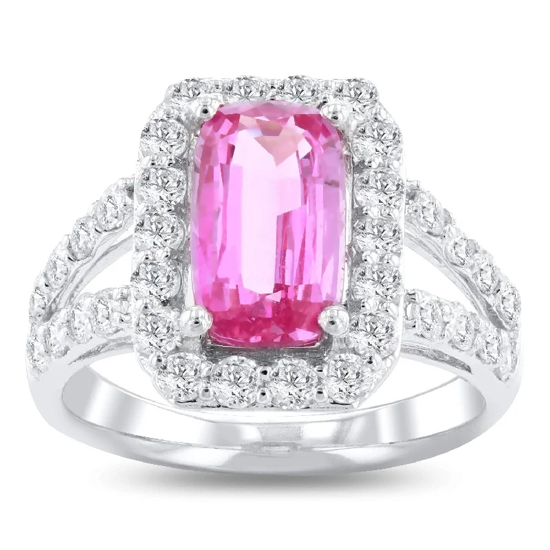 custom birthstone ring for moms -Auriya Platinum 2 1/3ct Rare Unheated Pink Sapphire and 1 1/5ct TDW Diamond Ring