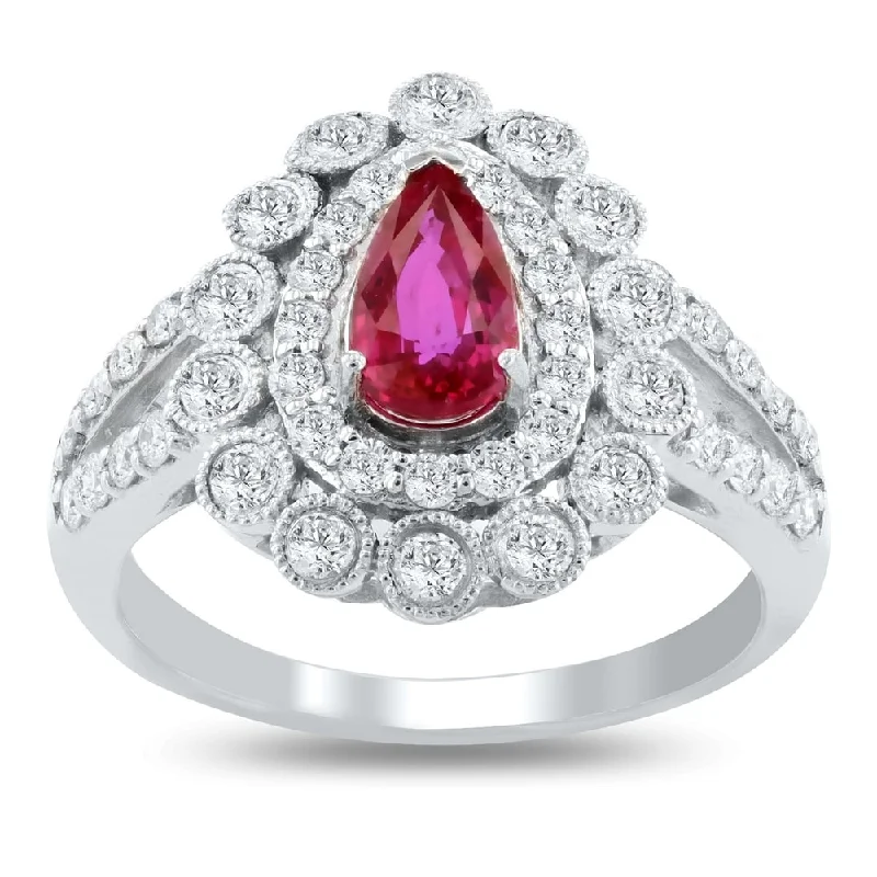 ruby ring for women -Auriya Platinum Certified 1ct Extremely Rare Ruby and 3/4ct TDW Diamond Ring