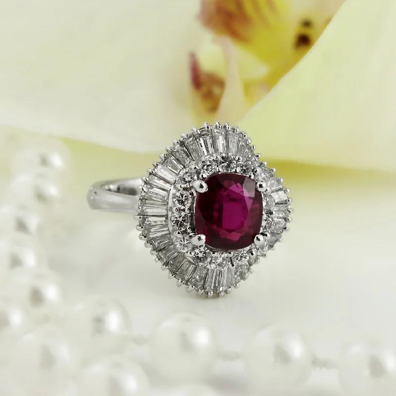 bold statement ring for women -Auriya Platinum Vintage Cushion-cut Halo Ruby and Diamond Ring 1 5/8ct TGW 1 3/4ct TDW