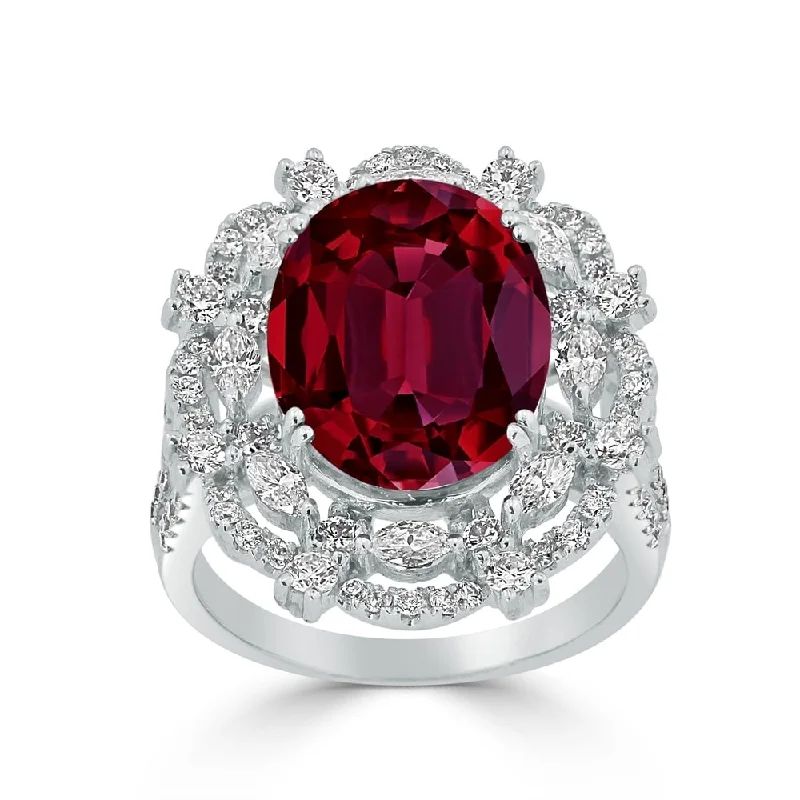 minimalist gold ring for everyday wear -Auriya Unique 9 1/4ct Oval Red Ruby Double Halo Diamond Ring 1 1/2cttw 18K Gold