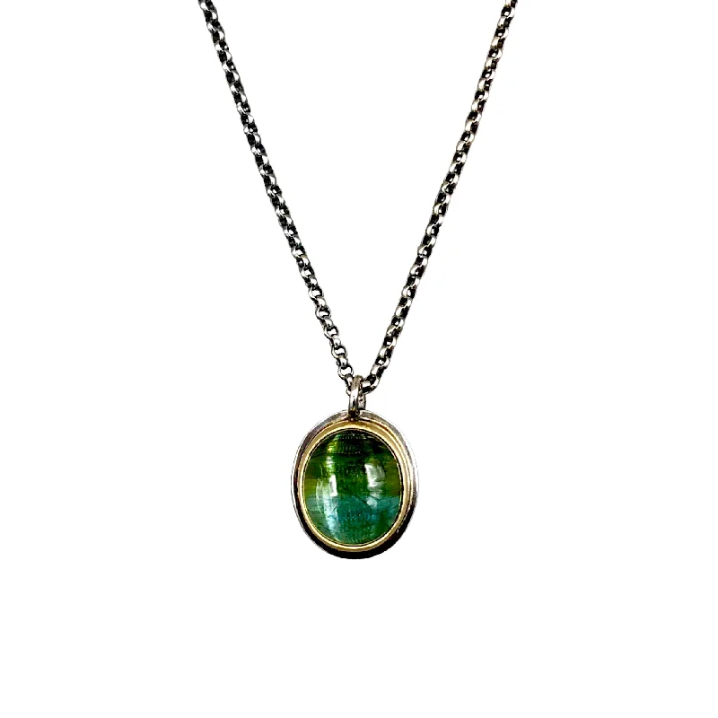 heart locket necklace for gifts -Bi-Colored Moss And Sea Green Cat’s Eye Tourmaline Cabochon Set