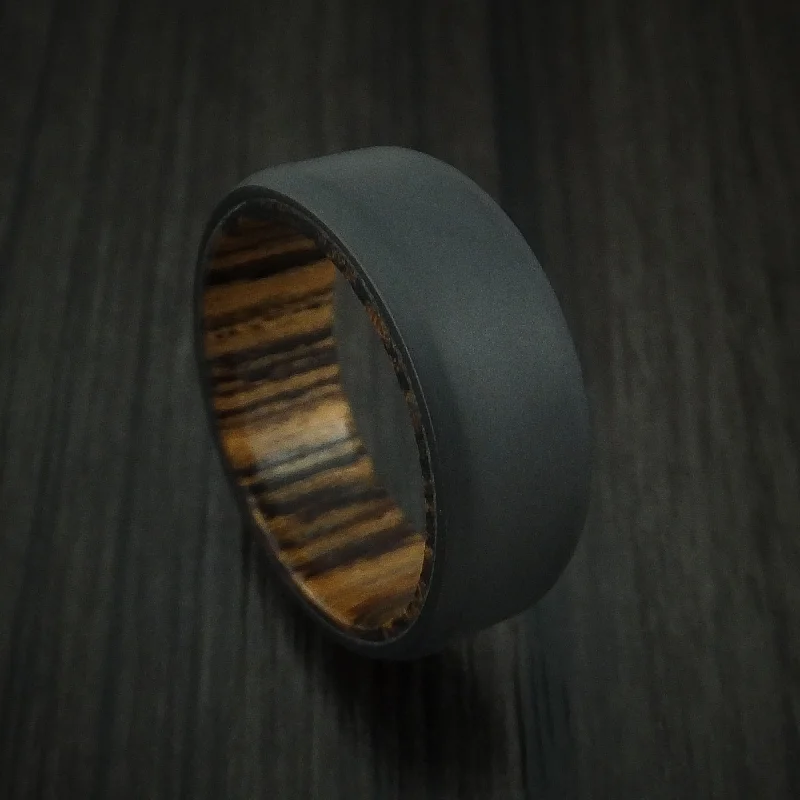 men’s leather ring -Black Titanium and Hardwood Sleeve Men's Ring Custom Made