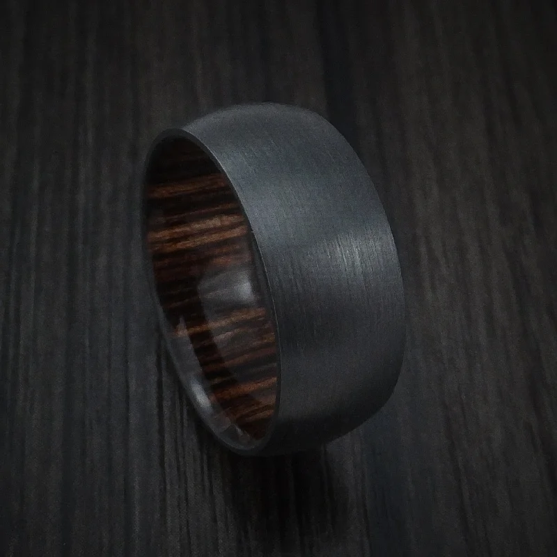 pearl ring for women -Black Titanium and Ziricote Hardwood Sleeve Men's Ring Custom Made