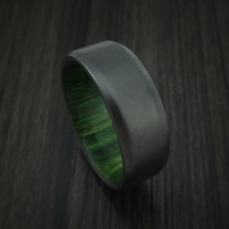 halo diamond ring for women -Black Titanium and Jade Wood Hard Wood Sleeve Men's Ring Custom Made