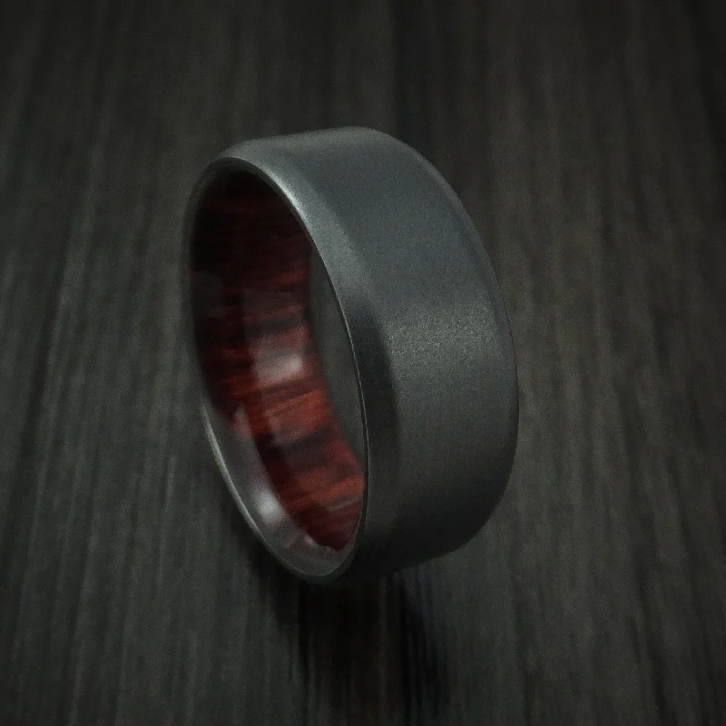 opal ring for women -Black Titanium and Red Heart Wood Hard Wood Sleeve Men's Ring Custom Made