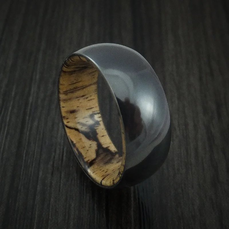 romantic promise ring for women -Black Titanium and Spalted Tamarind Wood Hard Wood Sleeve Men's Ring Custom Made