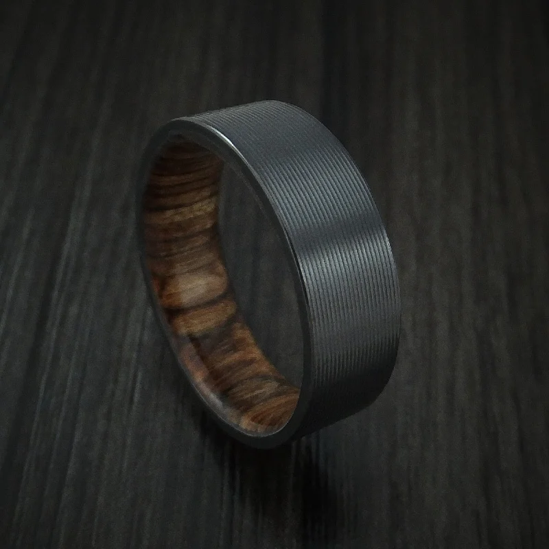 halo diamond ring for women -Black Titanium and Walnut Hard Wood Sleeve Men's Ring Custom Made