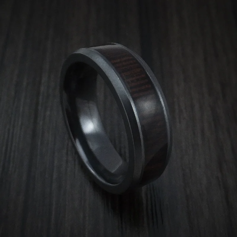 boho style ring for women -Black Titanium Men's Ring Inlaid with Wenge Wood Custom Made