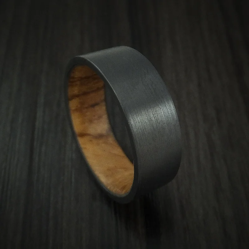 simple band ring for men -Black Titanium and Hardwood Sleeve Men's Ring Custom Made