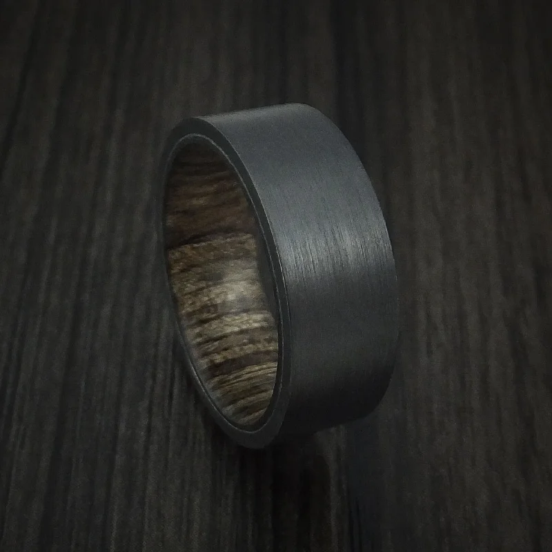 designer engagement ring for women -Black Titanium Men's Ring with Hardwood Interior Sleeve Custom Made