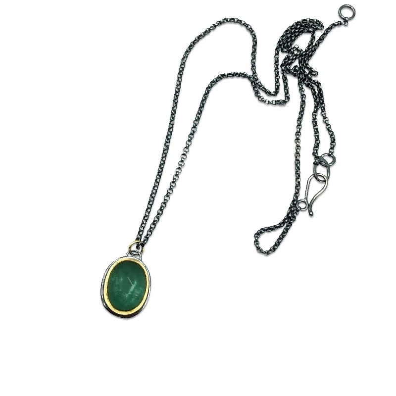 gemstone necklace for women -Brazilian Green Tourmaline Cabochon Necklace