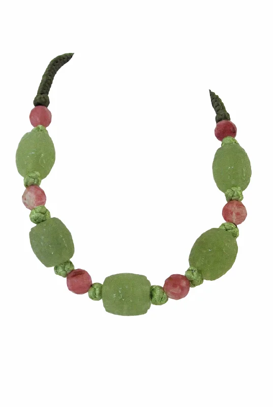 crystal healing necklace for women -Shiu Jade Cherry Quartz Green Chinese Knots Necklace