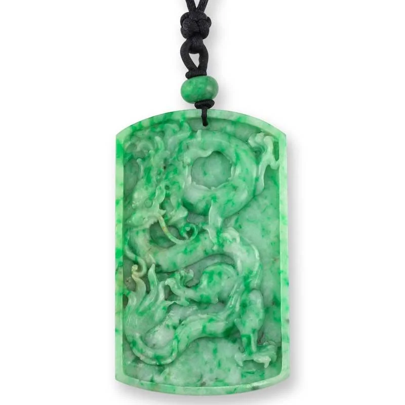 minimalist gold necklace for everyday wear -Carved Green Jadeite Jade Dragon Necklace