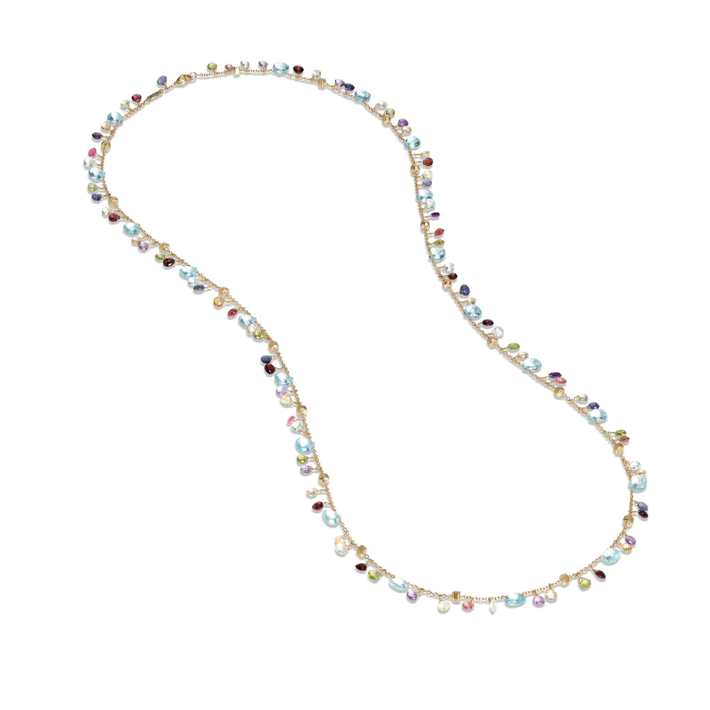 handmade gemstone necklace -Marco Bicego Paradise Collection Yellow Gold Blue Topaz and Mixed Gemstone Long Necklace