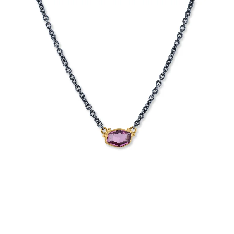 gold chain necklace for layering -Katya Necklace With Single Freeform Faceted Pink Spinel