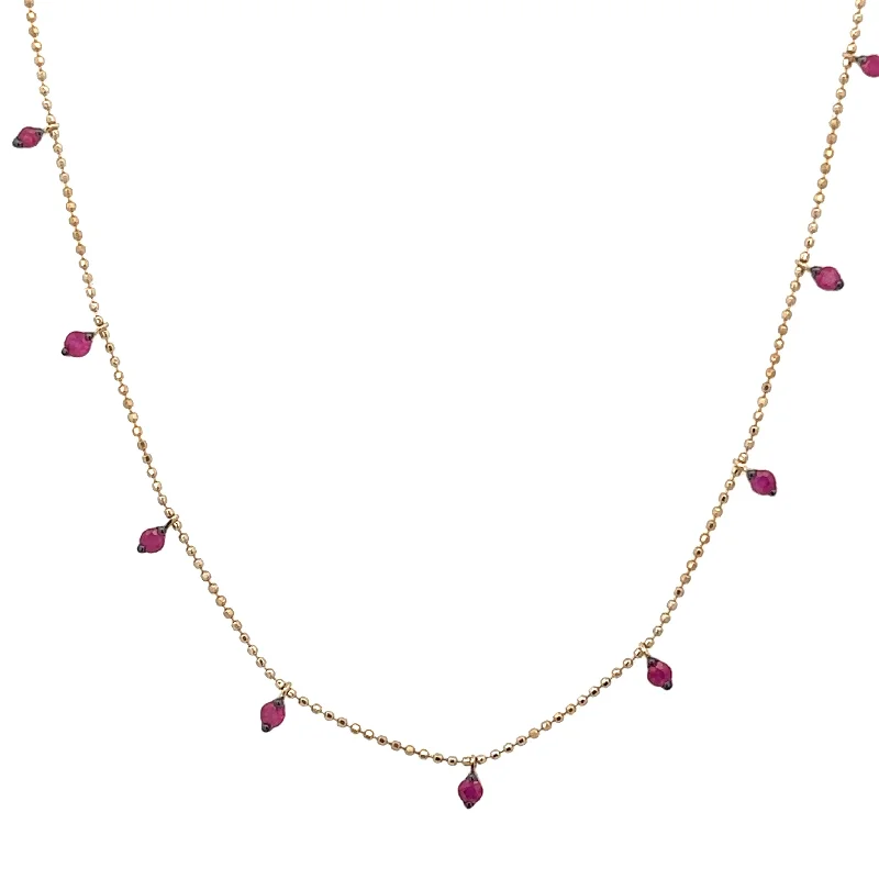 bar necklace for women -Delicate Ruby Dangle Necklace in Yellow Gold